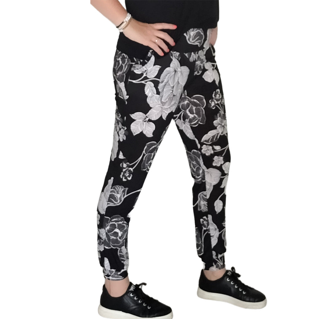 Black and 2024 white flower leggings