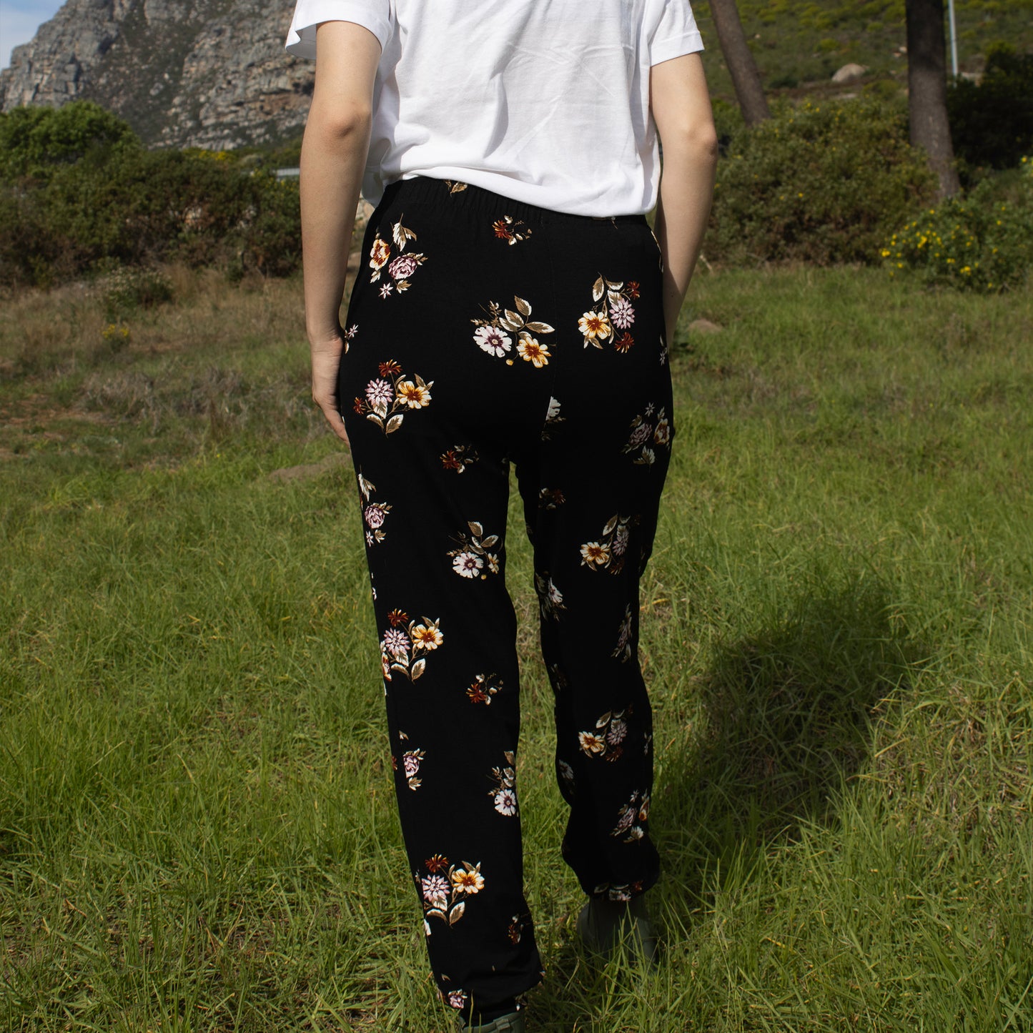 Black Flower Print Joggers