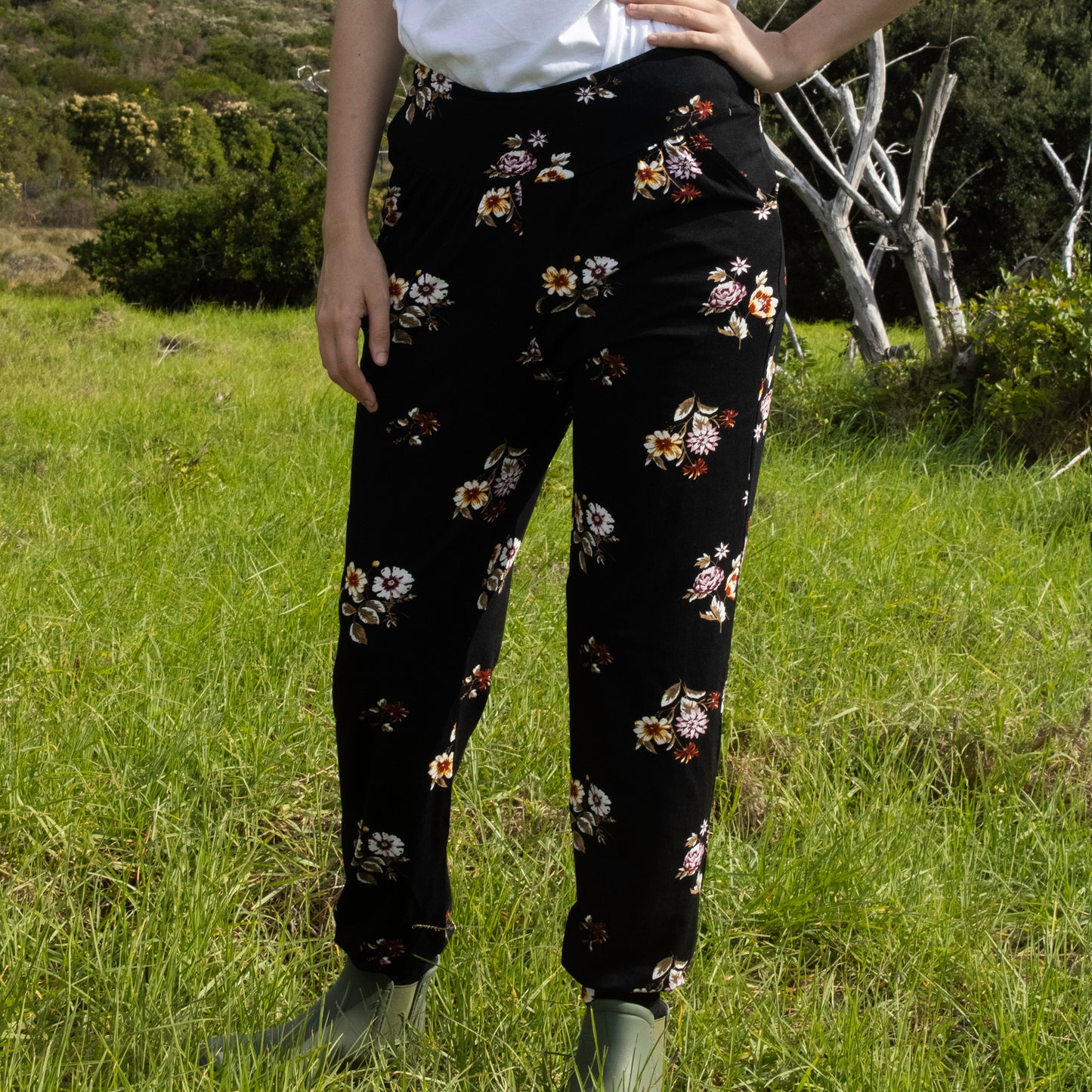 Black Flower Print Joggers