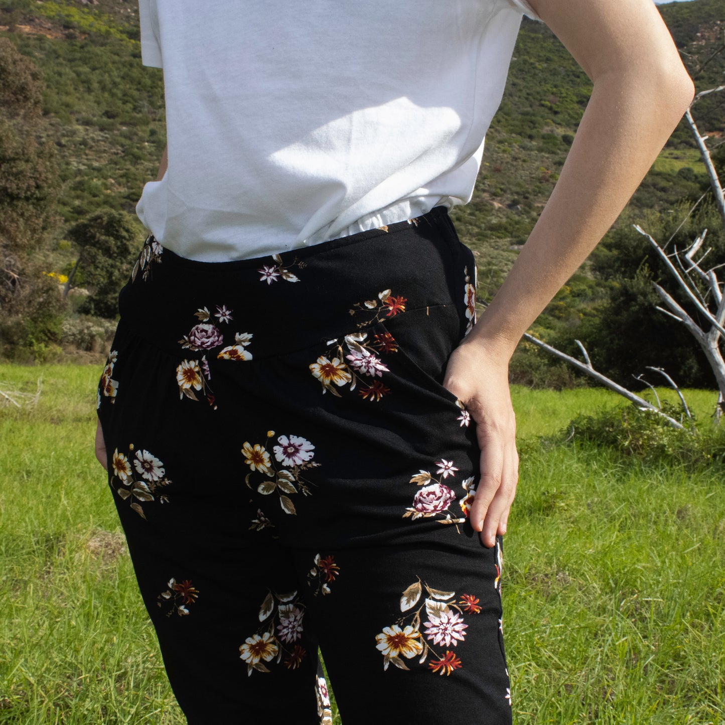 Black Flower Print Joggers