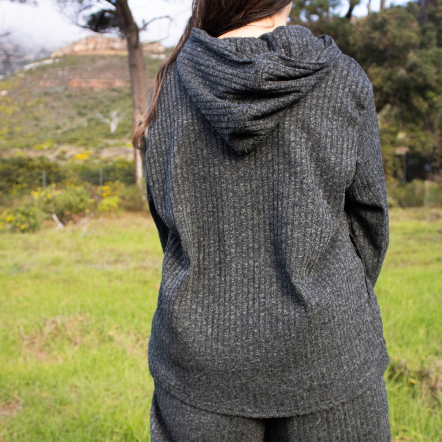 Charcoal Knitted-Ribbed Hoodies