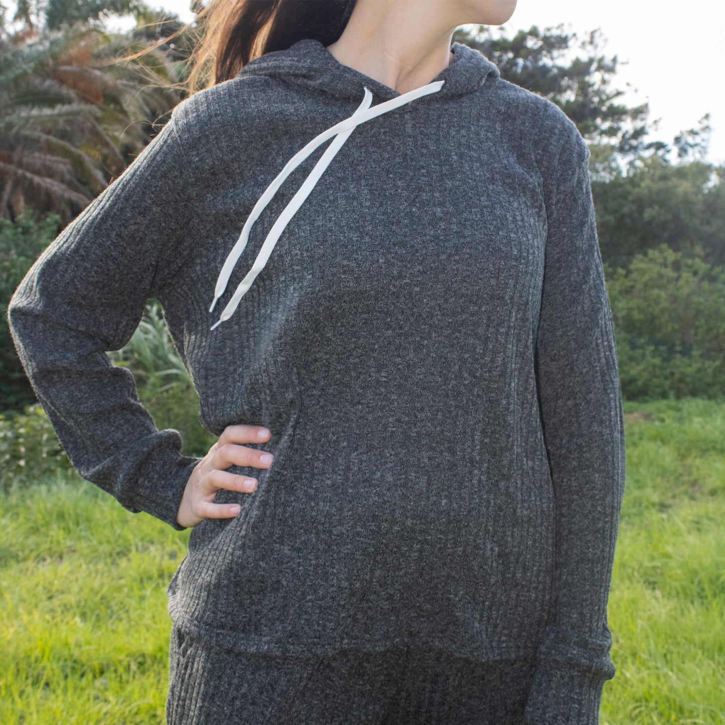 Charcoal Knitted-Ribbed Hoodies