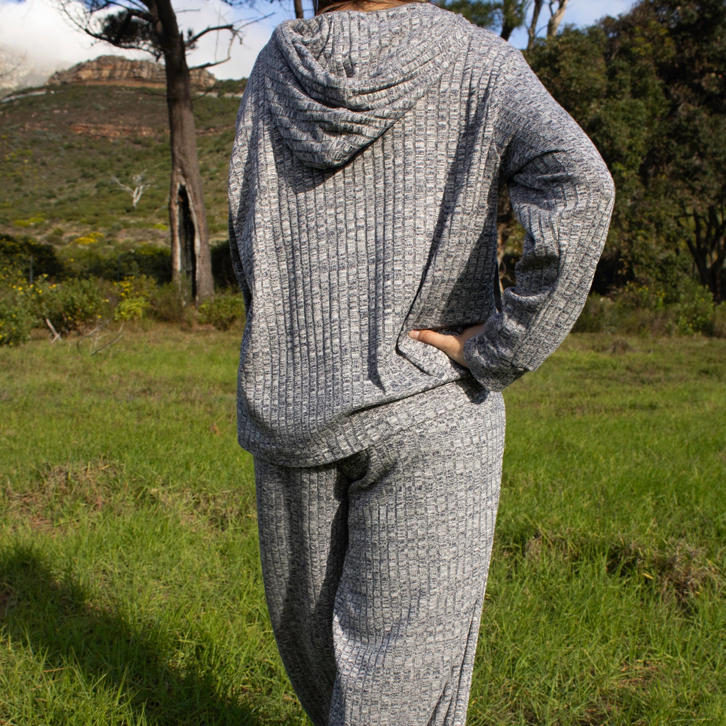 Light Grey Knitted-Ribbed Hoodies