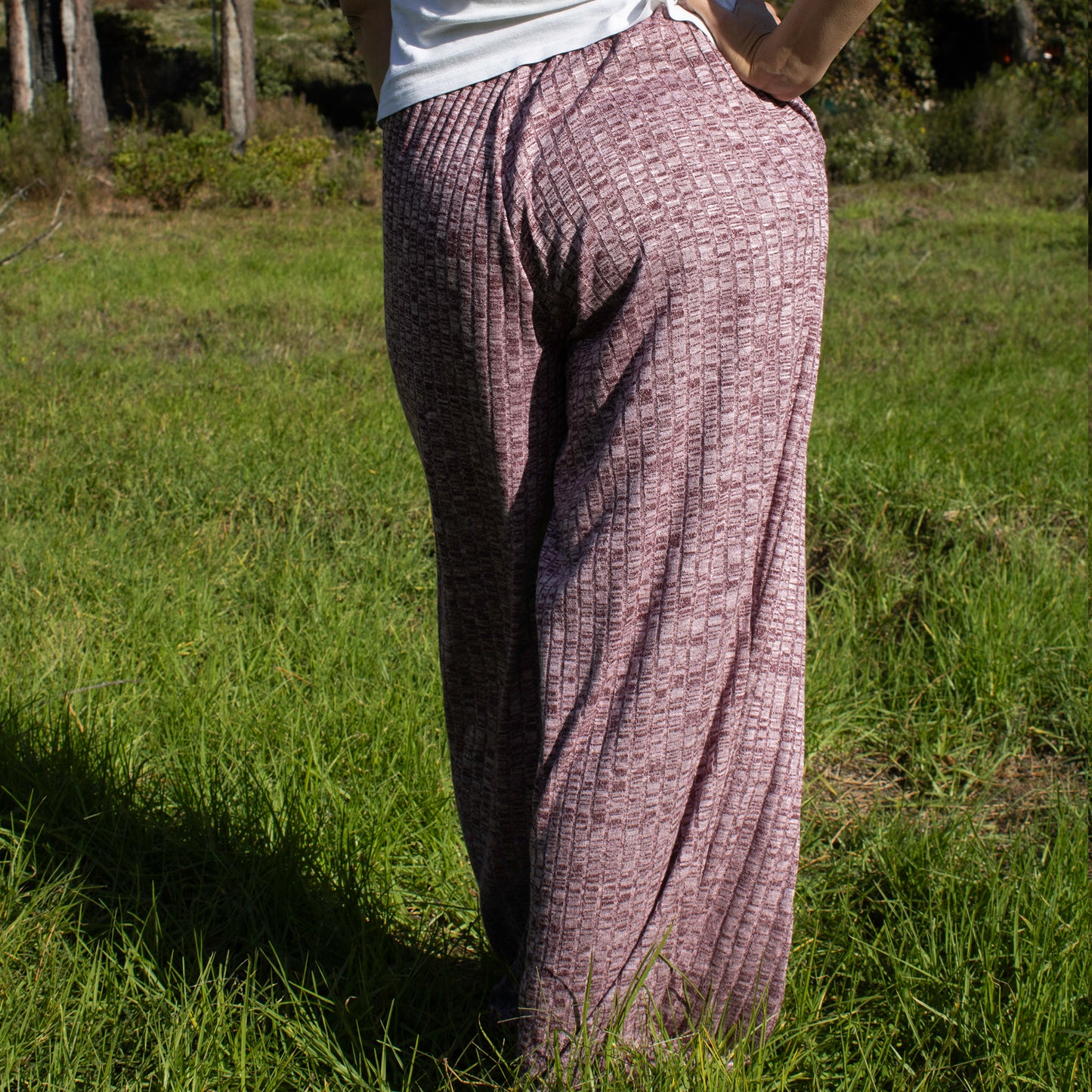 Salmon Wide-Legged Knitted-Ribbed Pants