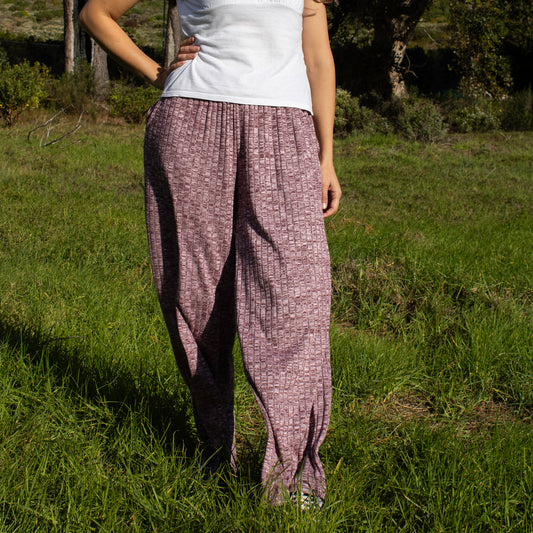 Salmon Wide-Legged Knitted-Ribbed Pants