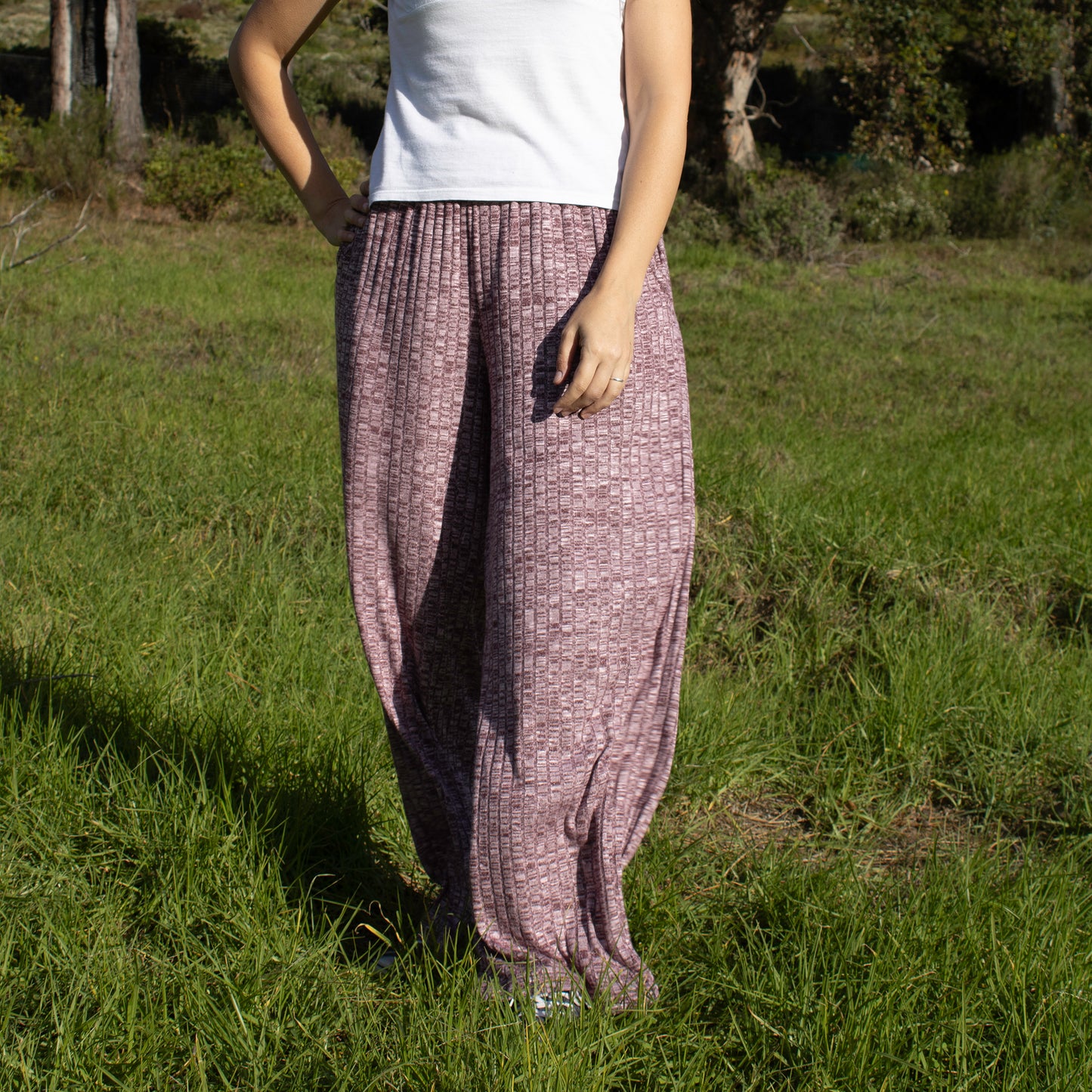 Salmon Wide-Legged Knitted-Ribbed Pants